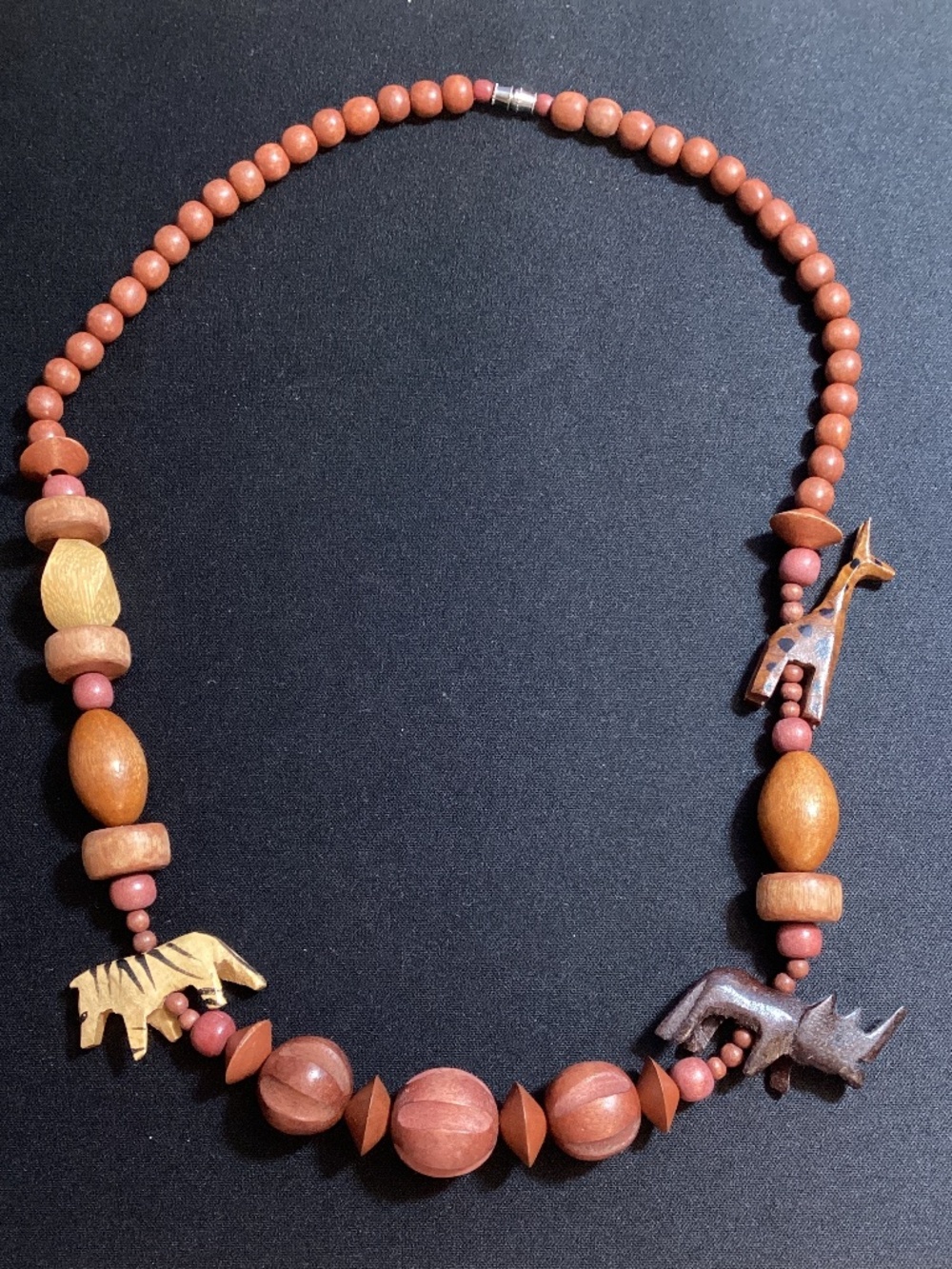 Wood Chunky Bead & Safari Animal Necklace